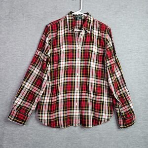 Lauren Ralph Lauren LRL Women's Sz L Plaid Button Shirt Red Green Cotton Top